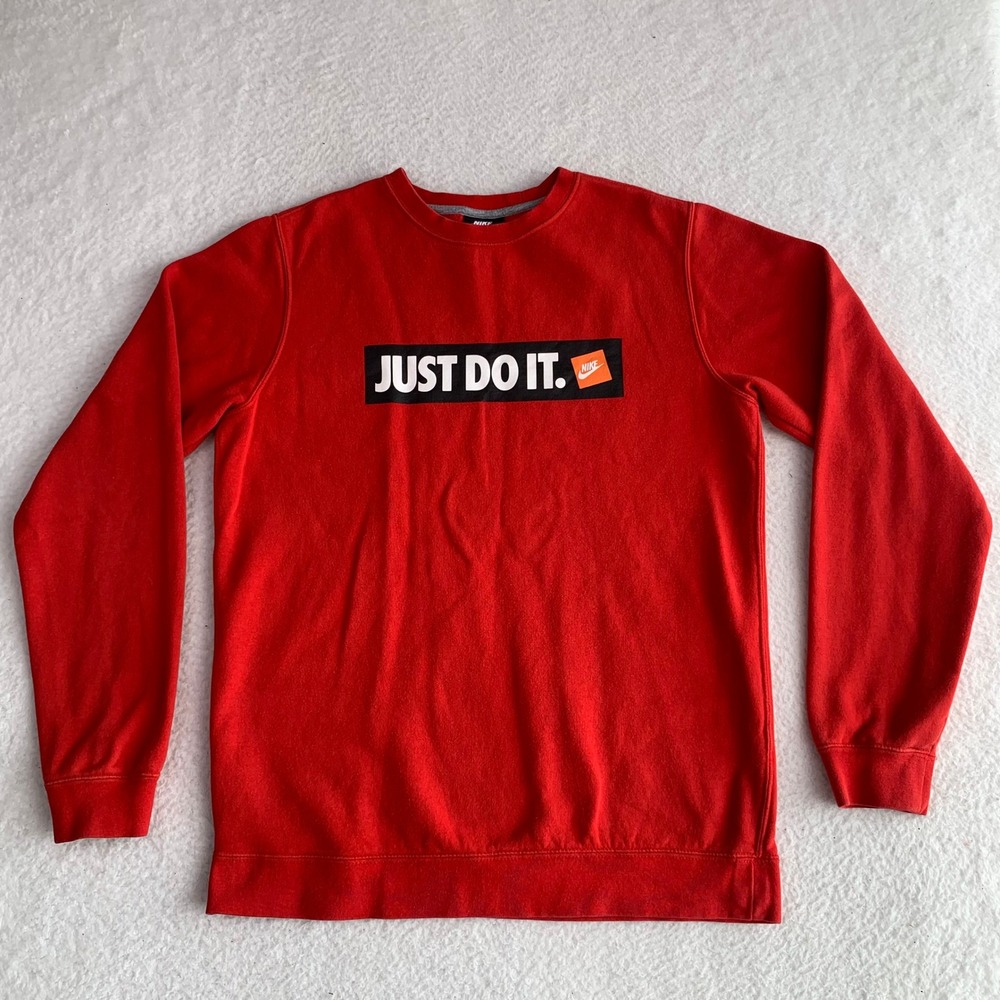 Nike Crewneck Sweatshirt Mens M Just Do It Box Logo Red Pullover 928699-657